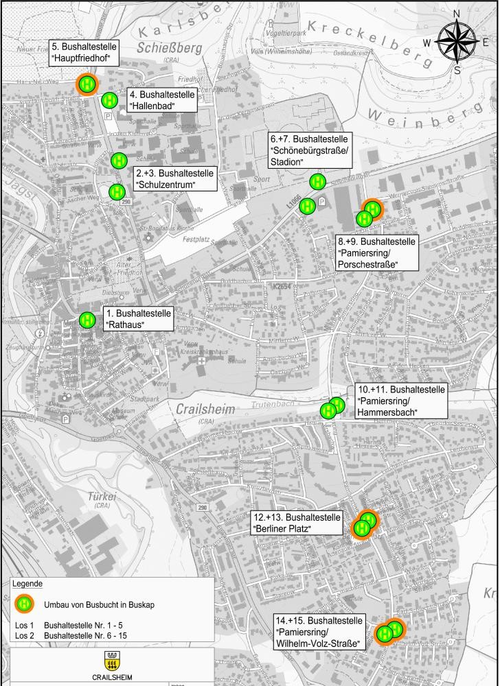 Karte über geplante Baumaßnahmen an Bushaltestellen