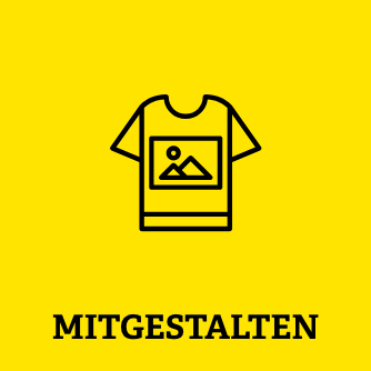 T-Shirt-Symbol und Aufschrift Mitgestalten