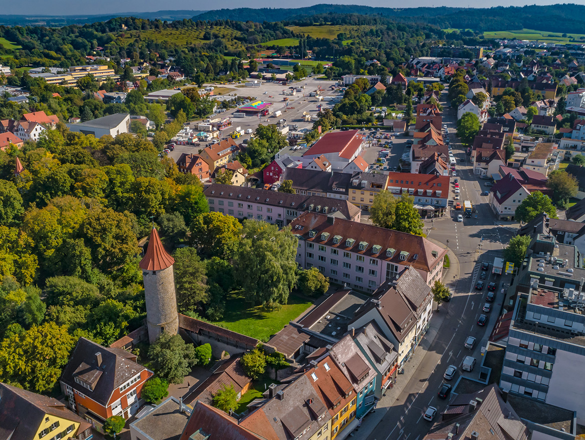 die Stadt Crailsheim aus der Vogelperspektive
