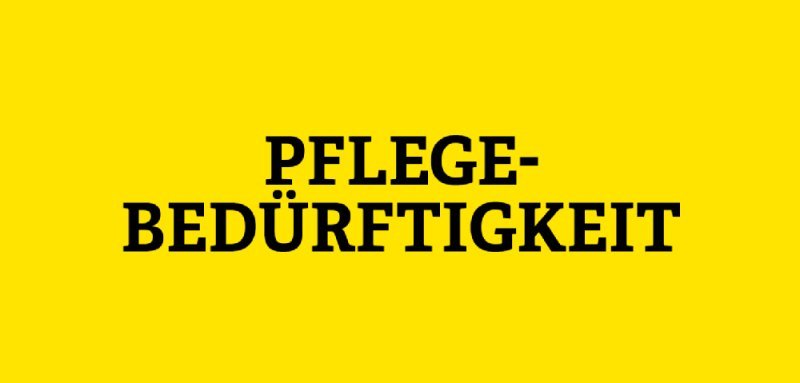 Gelbe Kachel mit der Aufschrift Pflegebedürftigkeit